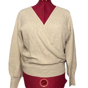 NWT Pinque size XL Oatmeal Creme Faux Wrap Sweater Blouse Stitch Fix